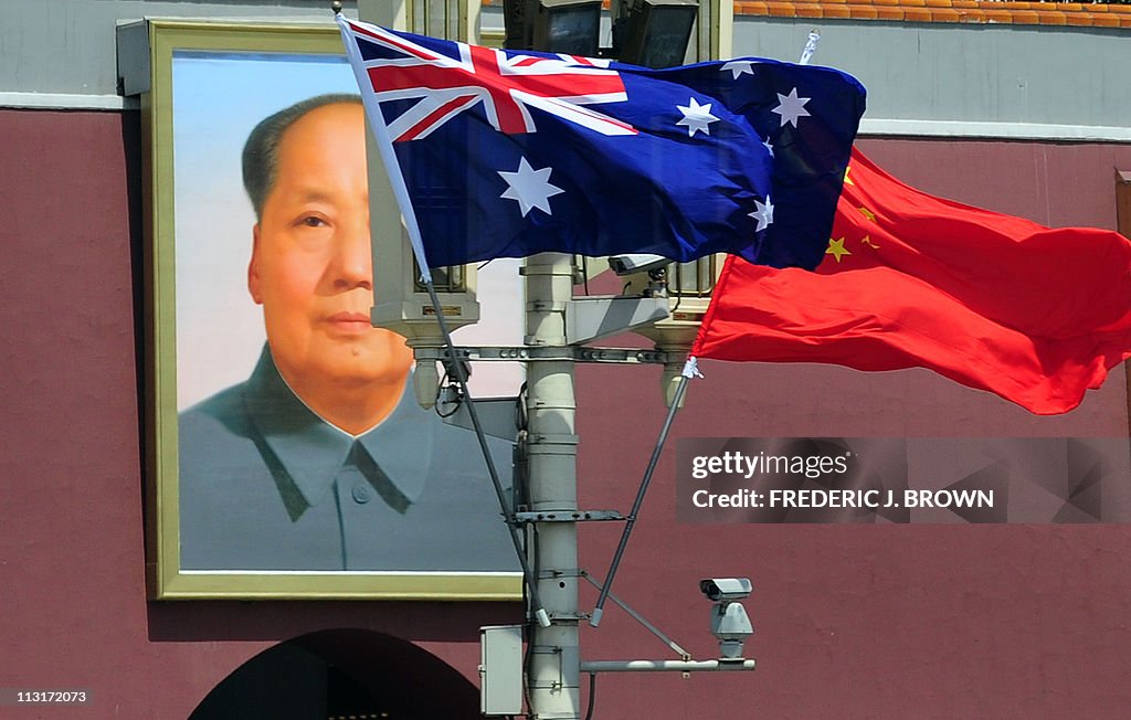 The national flags of Australia and Chin