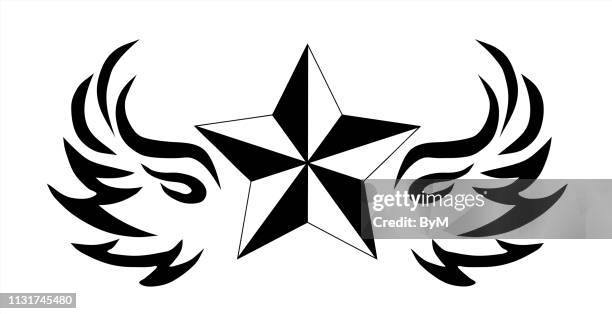 nautical star with wings - tribal style tattoo design - boat logo stock illustrations