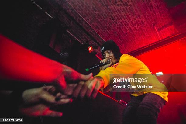 American rapper Lil Xan performs live in concert at Club Bahnhof Ehrenfeld on March 20, 2019 in Cologne, Germany.