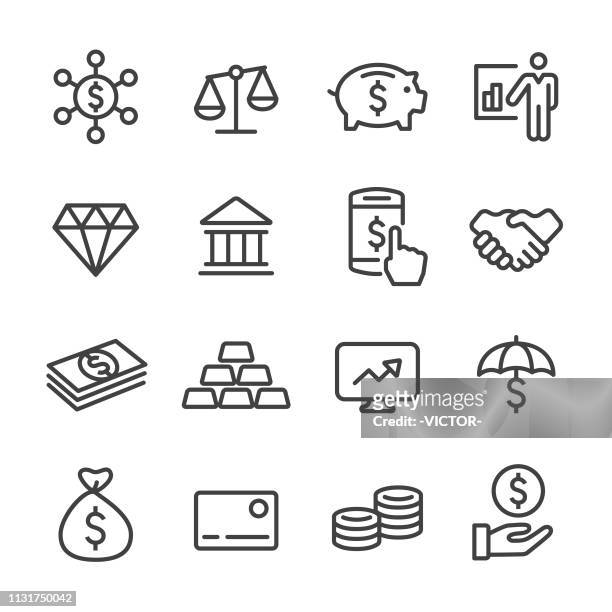 bildbanksillustrationer, clip art samt tecknat material och ikoner med finans-och investerings ikoner-linje serie - banking icon