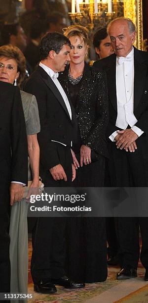 Actors Melanie Griffith and Antonio Banderas attend the Gala Dinner in honour of the Emir of the State of Qatar and Sheikha Mozah Bint Nasser at The...