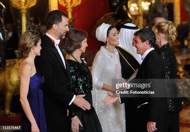 Princess Letizia of Spain, Prince Felipe of Spain, Queen Sofia of Spain, Sheikha Mozah Bint Nasser, Emir of the State of Qatar Sheikh Hamad Bin...