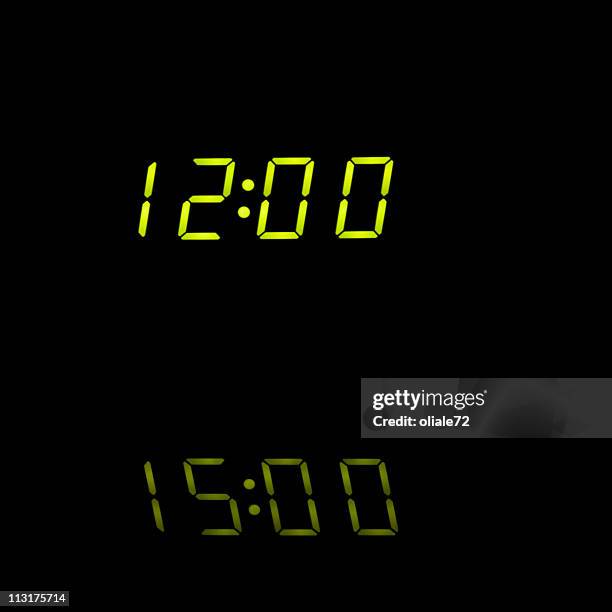 alarm clock closeup - midnight, black background - number 12 stock pictures, royalty-free photos & images