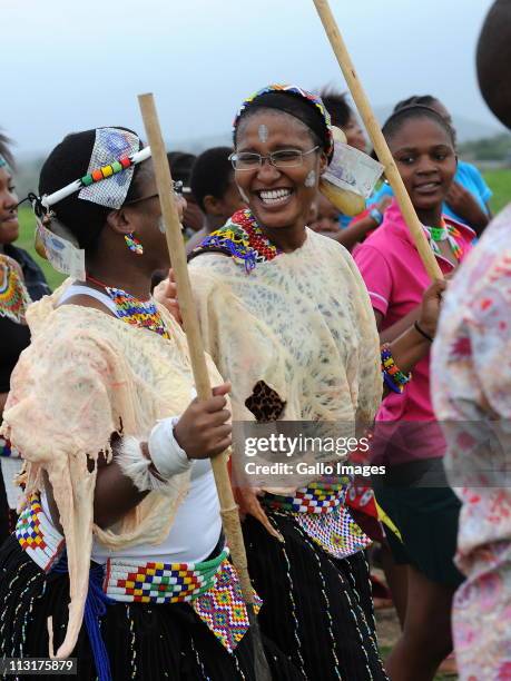 President Jacob Zuma's daughters Duduzile Zuma and Phumzile Zuma and attend their joint uMemulo ceremony at the Zuma homestead on April 21, 2011 in...