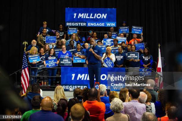 Former Florida gubernatorial candidate Andrew Gillum addresses the audience during an event on March 20, 2019 in Miami Gardens, Florida. Gillum will...