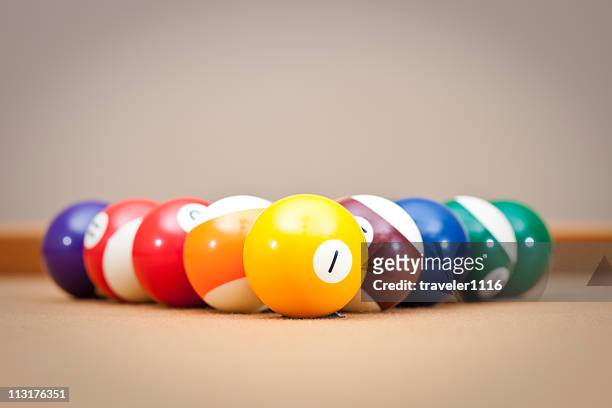 racked pool balls - pool ball stock pictures, royalty-free photos & images
