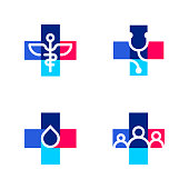 Medical or pharmacy logo templates or icons with cross and medical symbols