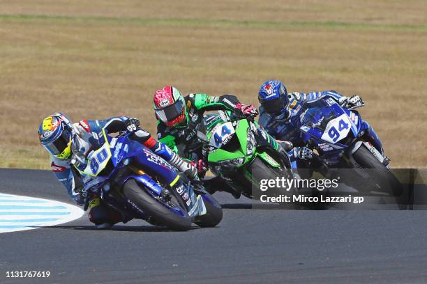 Hector Barbera of Spain and Team Toth by Millrace leads the field during the Supersport race during the 2019 World Superbikes at Phillip Island Grand...