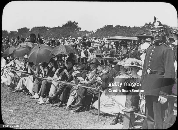 The Right Honourable Augustine Birrell , Chief Secretary for Ireland, is amongst the spectators at a military review, during a visit to Dublin by...