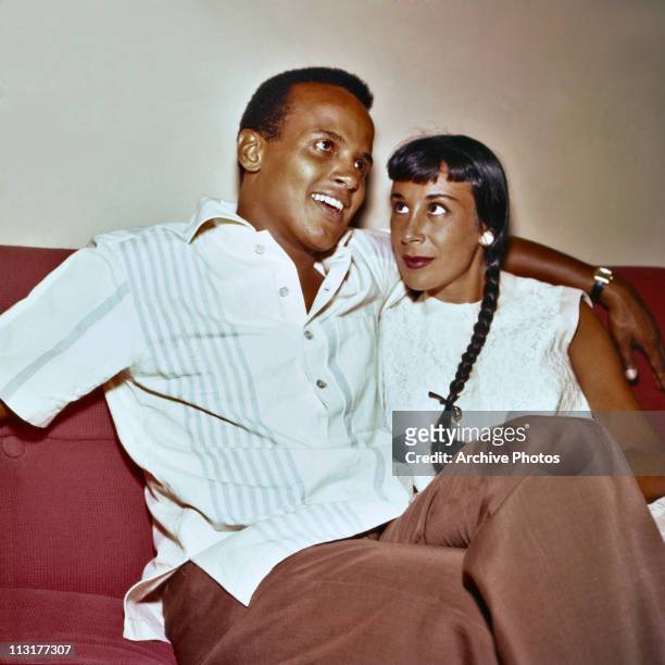 American actor and singer Harry Belafonte with his second wife dancer Julie Robinson in Hollywood in August 1957.