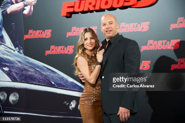Actors Vin Diesel and Elsa Pataky attend a photocall for "Fast & Furious 5" at Hotel Santo Mauro on April 26, 2011 in Madrid, Spain.