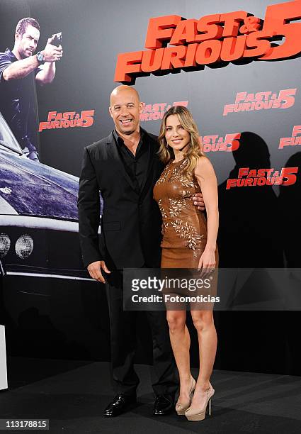 Actress Elsa Pataky and actor Vin Diesel attend a photocall for 'Fast & Furious 5' at the Santo Mauro Hotel on April 26, 2011 in Madrid, Spain.