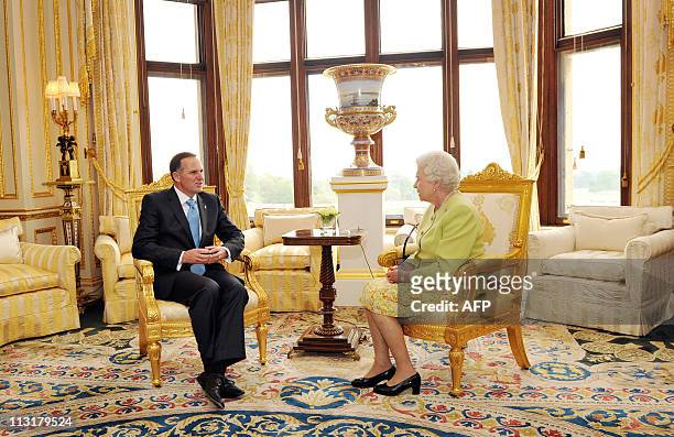 Britain's Queen Elizabeth II meets Prime Minister of New Zealand John Key, in the White Room at Windsor Castle, Berkshire, on April 26, 2011. AFP...