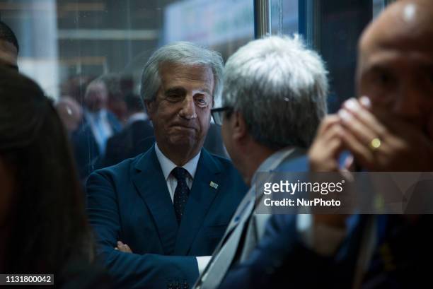 Uruguay's President Tabaré Vazquez lefts the inauguration of the United Nations Conference in Buenos Aires, Argentina, Wednesday, March 20, 2019. The...
