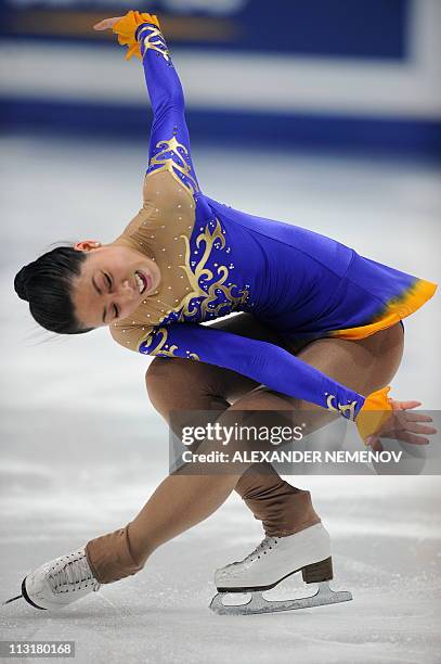 Melinda Wang of Chinese Taipei performs during the preliminary women's free skating event at the ISU World Figure Skating Championships in Moscow, on...
