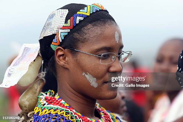 President Jacob Zuma's daughter Duduzile attends her uMemulo ceremony at the Zuma homestead in Nkandla on April 21, 2011 in Kwa-Zulu Natal, South...