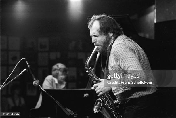 19th MAY: sax player Willem Breuker and piano player Leo Cuypers perform live on stage at the BIMhuis in Amsterdam, Netherlands on 19th May 1983.