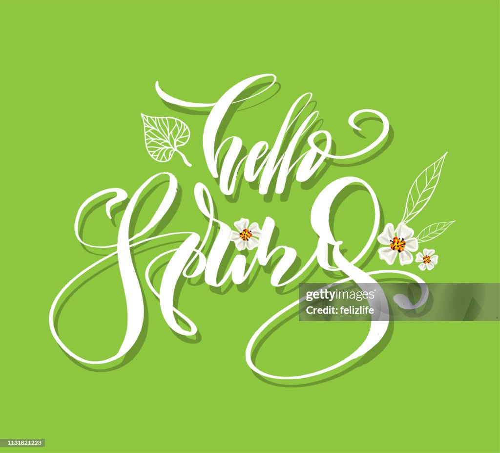 Hello Spring Medium Letters Lettering Hello Spring With Flowers For Design High-Res Vector Graphic ...