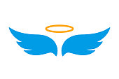 Angel wings icon with nimbus - vector for stock