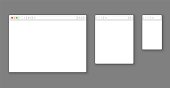 Browser mockups. Website different devices web window mobile screen internet flat template empty page network row vector set