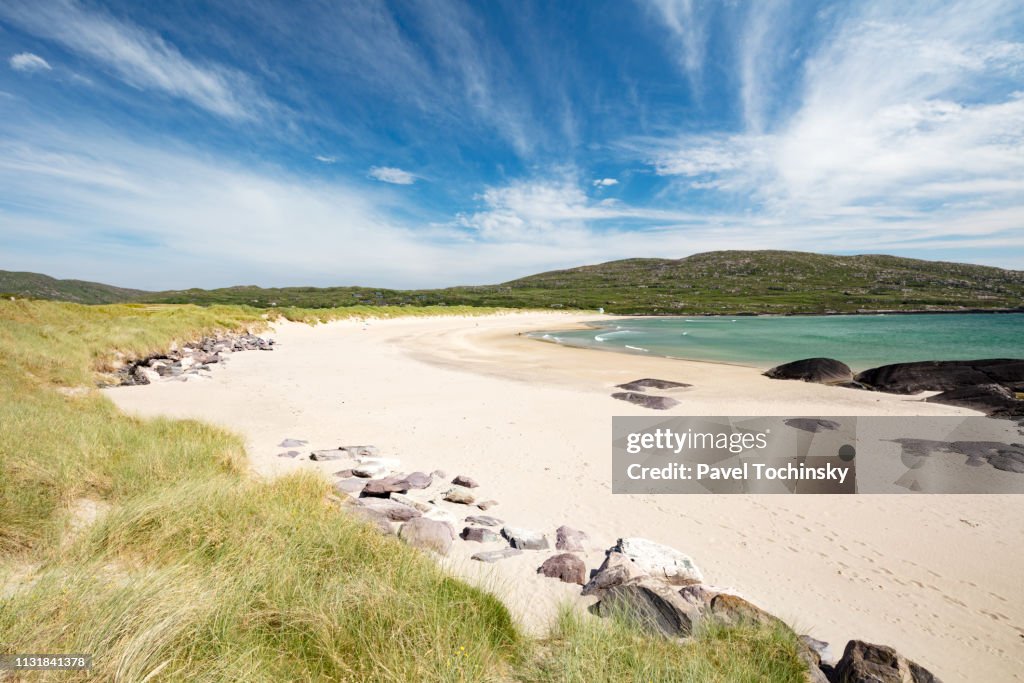 Derrynane beach near Derrynane Abbey ruins from 6th century, Kerry County, Ireland