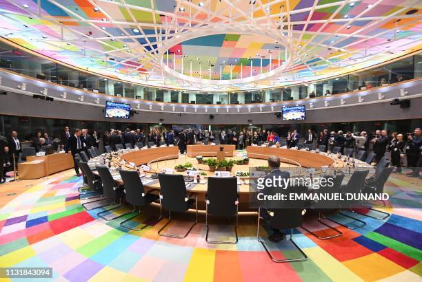 Members of the European Council attend a meeting on March 21, 2019 in Brussels on the first day of an EU summit focused on Brexit. - European Union...