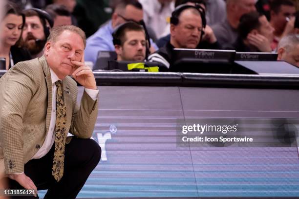 Michigan State Spartans head coach Tom Izzo looks on during a Big Ten Tournament quarterfinal game between the Ohio State Buckeyes and the Michigan...