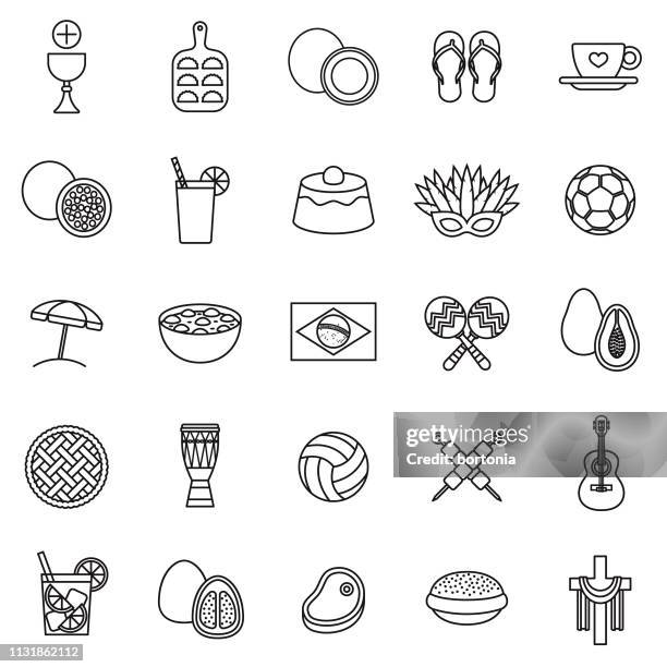 stockillustraties, clipart, cartoons en iconen met brazilië dunne lijn icon set - maracas