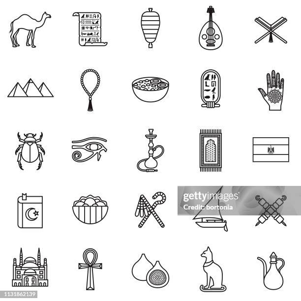 egypt thin line icon set - hookah stock illustrations