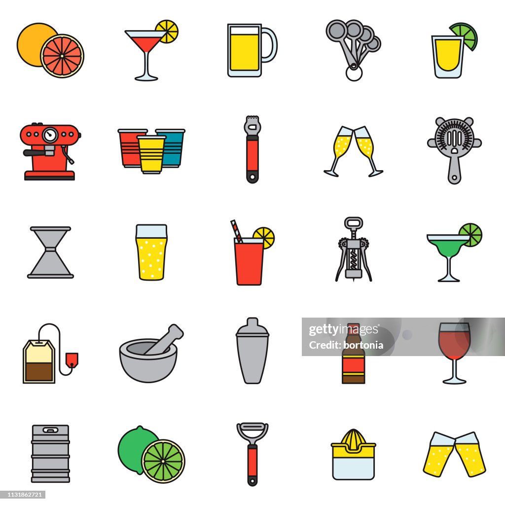 Bartending Thin Line Icon Set