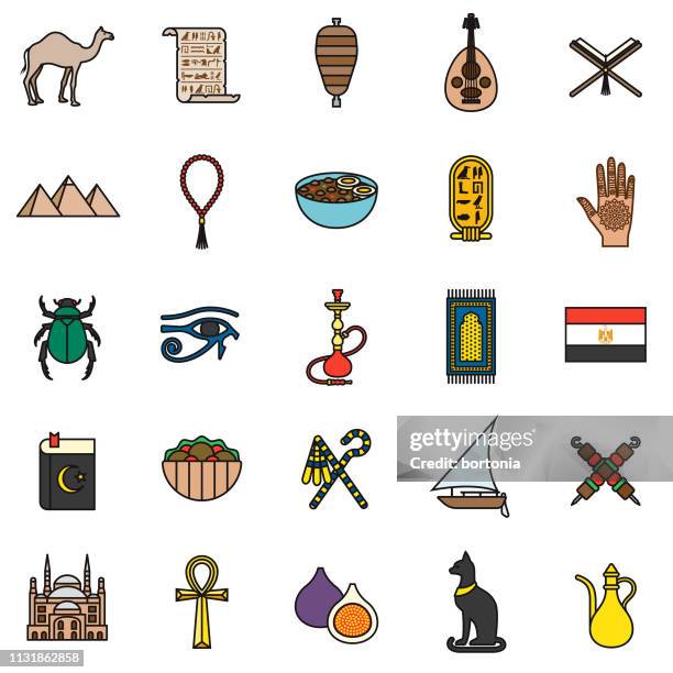 ilustrações de stock, clip art, desenhos animados e ícones de egypt thin line icon set - felucca boat