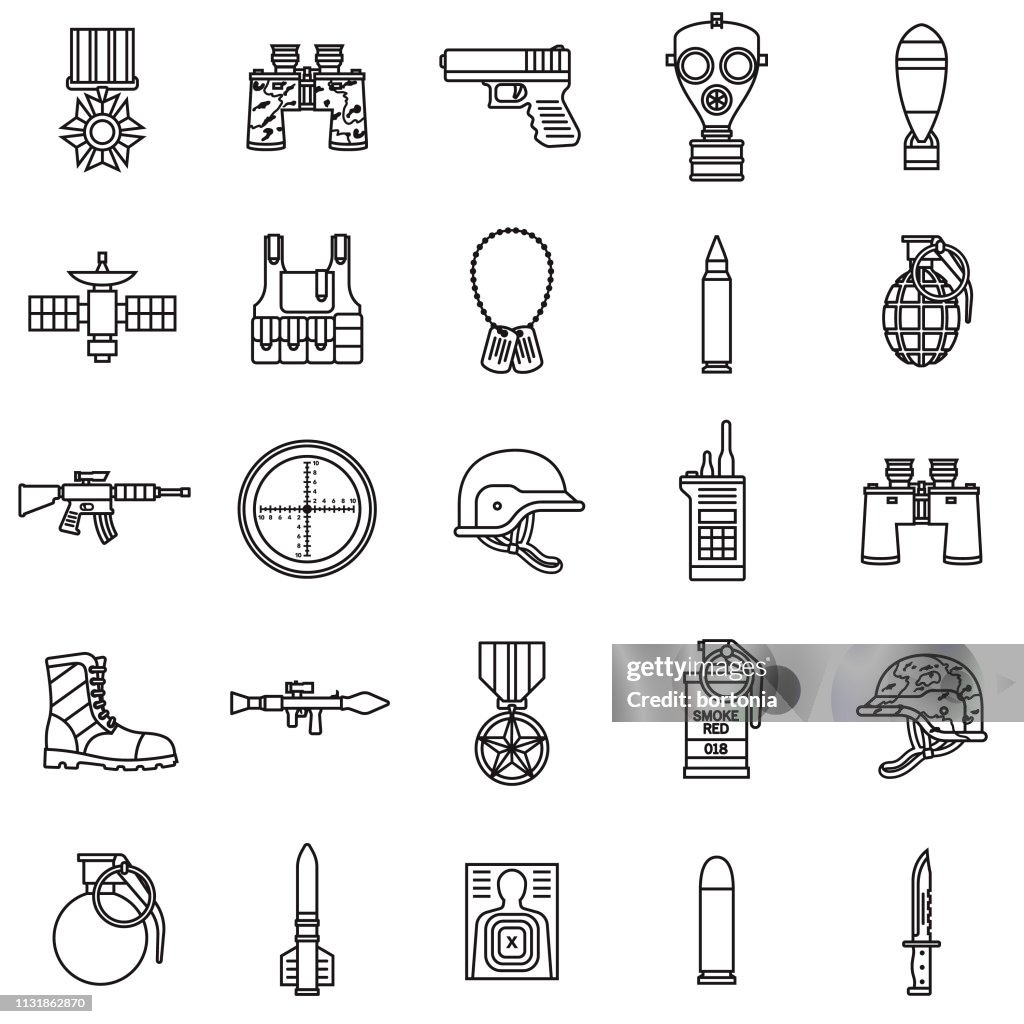 Military Thin Line Icon Set
