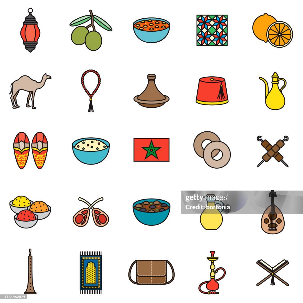 Morocco Thin Line Icon Set