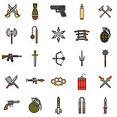 Weapons Thin Line Icon Set