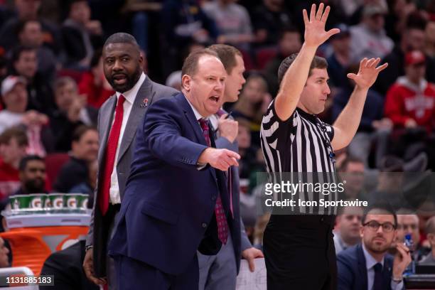 Wisconsin Badgers head coach Greg Gard reacts during a Big Ten Tournament quarterfinal game between the Nebraska Cornhuskers and the Wisconsin...