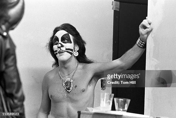 Drummer Peter Criss of Kiss prepares to perform at Alex Cooley's Electric Ballroom on July 18, 1974 in Atlanta, Georgia.