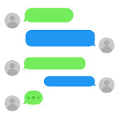 Short message service bubbles with place for text chat text boxes. Empty messaging bubles.