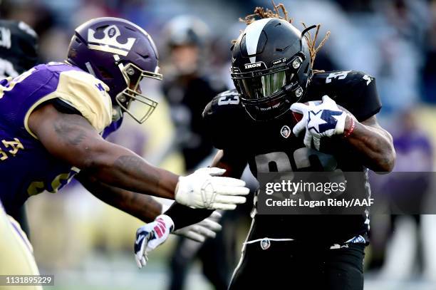 Trent Richardson of Birmingham Iron carries the ball against the Atlanta Legends during the third quarter of the Alliance of American Football game...