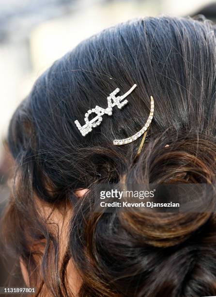 Gemma Chan, hair pin detail, at the 91st Annual Academy Awards at Hollywood and Highland on February 24, 2019 in Hollywood, California.