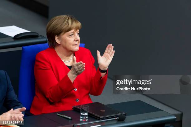 German Chancellor Angela Merkel is pictured during the 89th plenary session at Bundestag in Berlin on March 21, 2019.