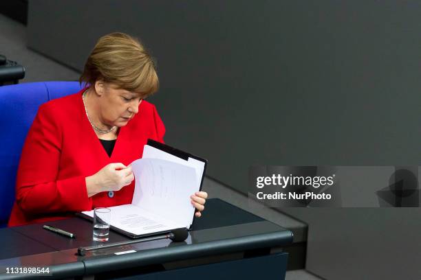 German Chancellor Angela Merkel is pictured during the 89th plenary session at Bundestag in Berlin on March 21, 2019.