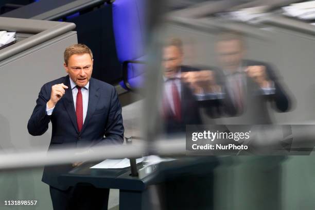 Free Democratic Party Leader Christian Lindner speaks during the 89th plenary session at Bundestag in Berlin on March 21, 2019.