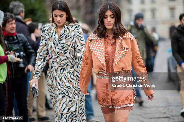 Marta Lozano and Aida Domenech seen outside Roberto Cavalli on Day 4 Milan Fashion Week Autumn/Winter 2019/20 on February 23, 2019 in Milan, Italy.