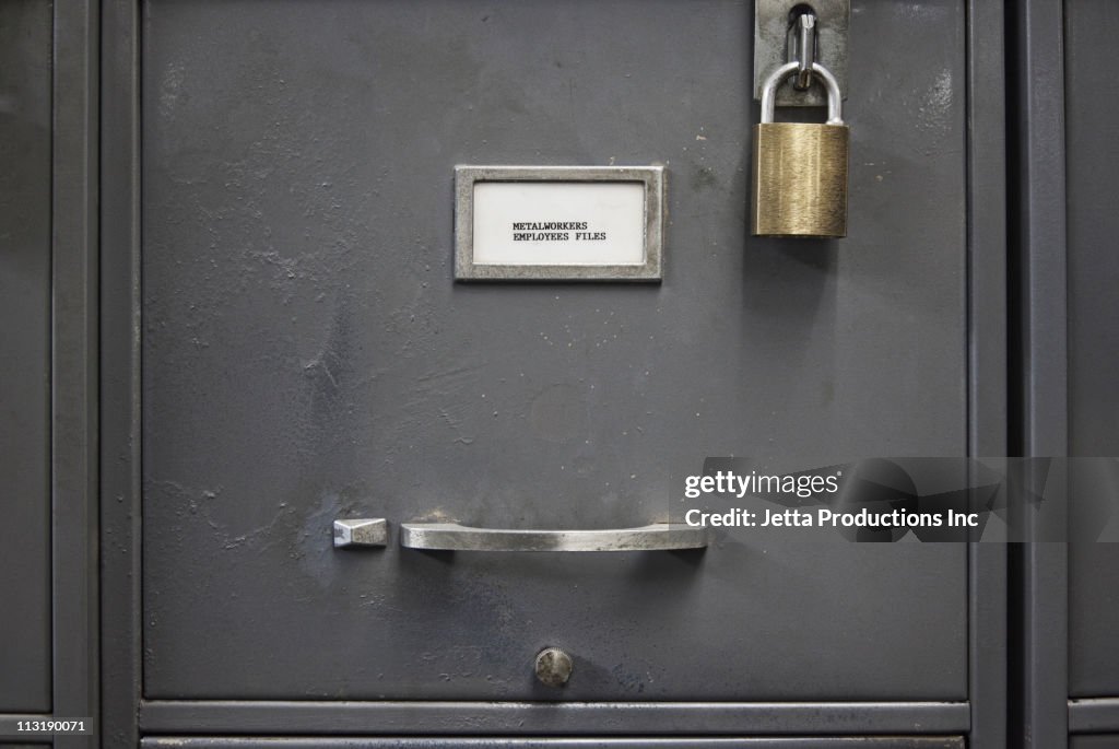 Locked file cabinet drawer