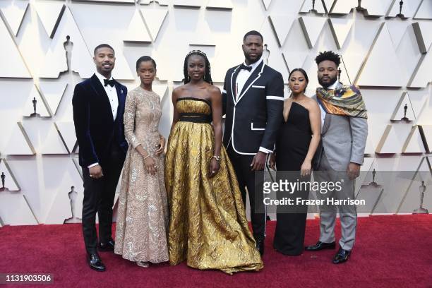 Michael B. Jordan and Black Panther cast attends the 91st Annual Academy Awards at Hollywood and Highland on February 24, 2019 in Hollywood,...
