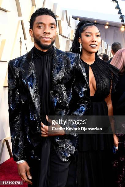 Chadwick Boseman and Taylor Simone Ledward attend the 91st Annual Academy Awards at Hollywood and Highland on February 24, 2019 in Hollywood,...