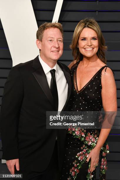 Michael Feldman and Savannah Guthrie attend the 2019 Vanity Fair Oscar Party hosted by Radhika Jones at Wallis Annenberg Center for the Performing...