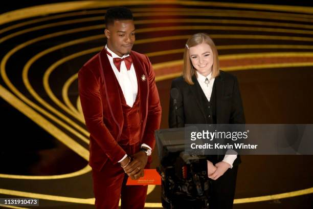 Stephan James and Elsie Fisher speak onstage during the 91st Annual Academy Awards at Dolby Theatre on February 24, 2019 in Hollywood, California.