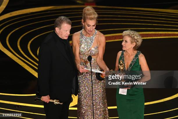 Greg Cannom, Kate Biscoe, and Patricia Dehaney accept the Makeup and Hairstyling award for 'Vice' onstage during the 91st Annual Academy Awards at...