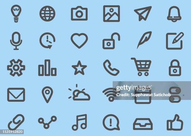 stockillustraties, clipart, cartoons en iconen met basic ui dikke lijn iconen set - dik geconcentreerd